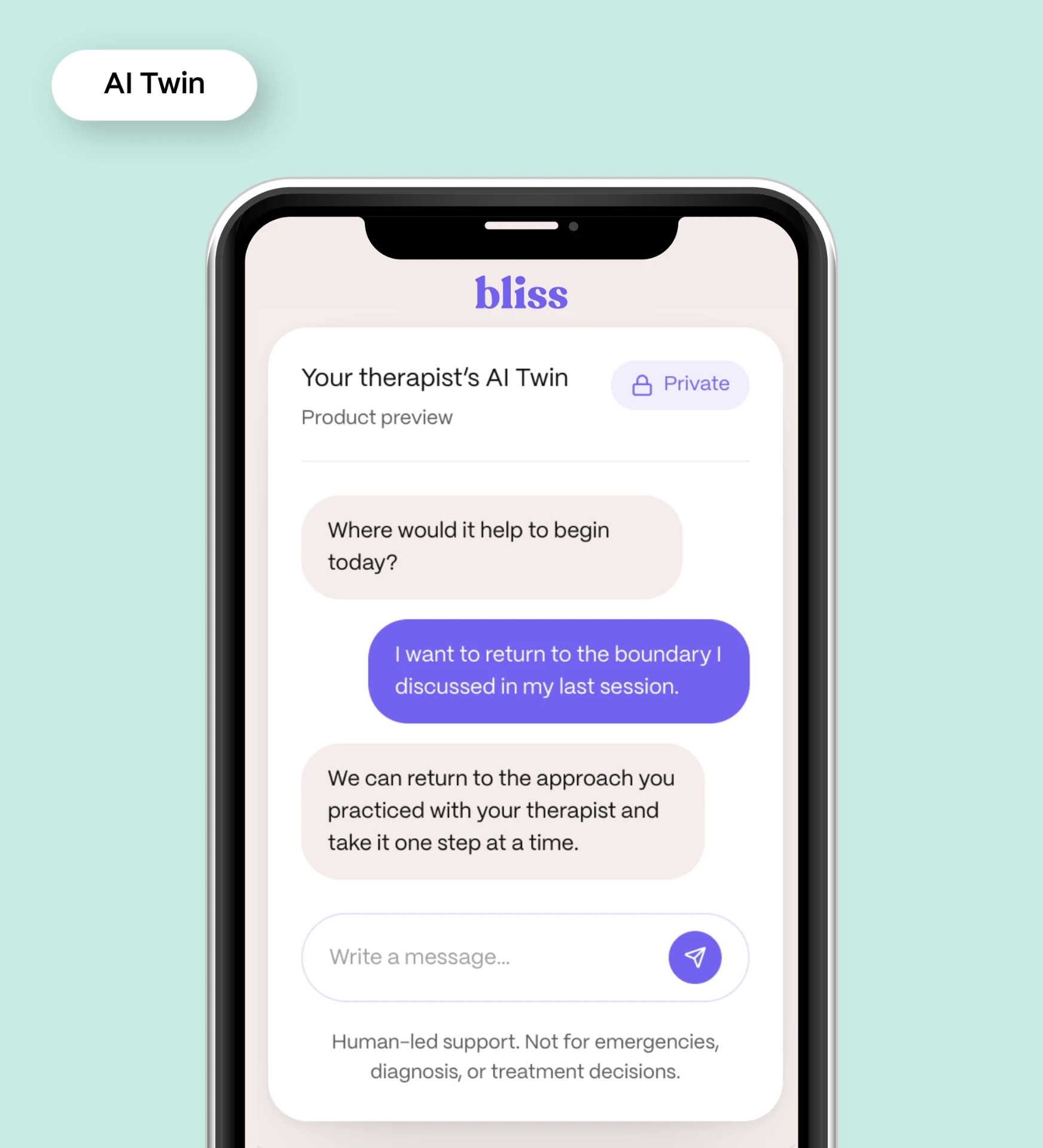 Bliss AI Twin -chatin esikatselu puhelimella